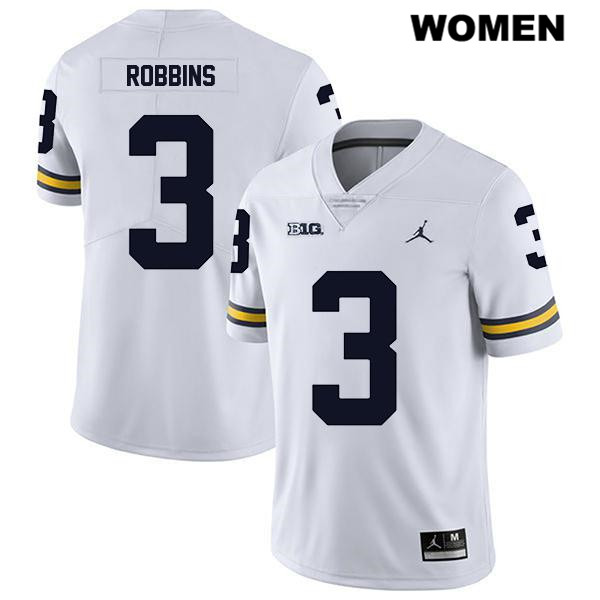 Women's NCAA Michigan Wolverines Brad Robbins #3 White Jordan Brand Authentic Stitched Legend Football College Jersey BG25T52GX